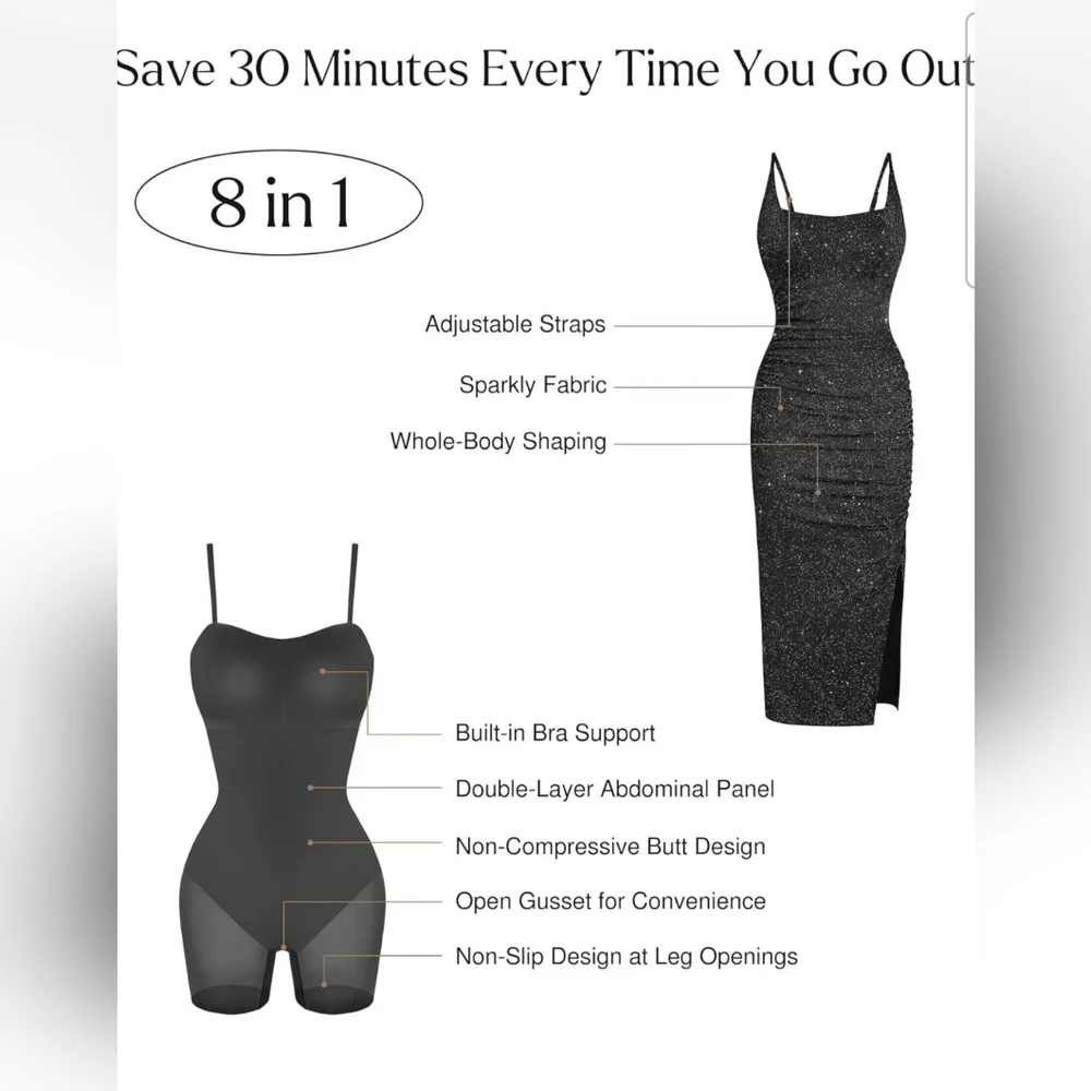 Popilush Women's Black Sparkly Square Neck Ruched Cocktail Midi Dress Size XL - Picture 3 of 13